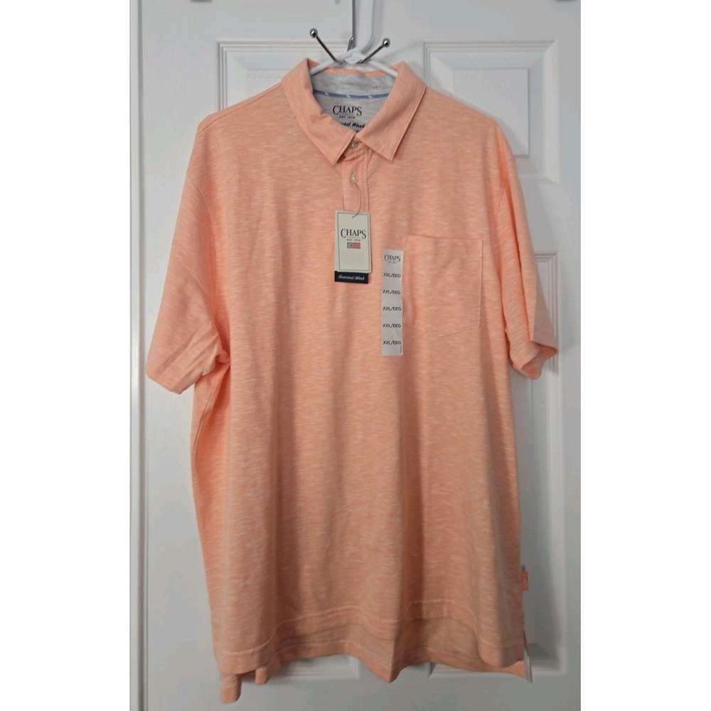 Chaps Mens Short Sleeve Polo New 3/4 Button Orange Striped Size XXLT